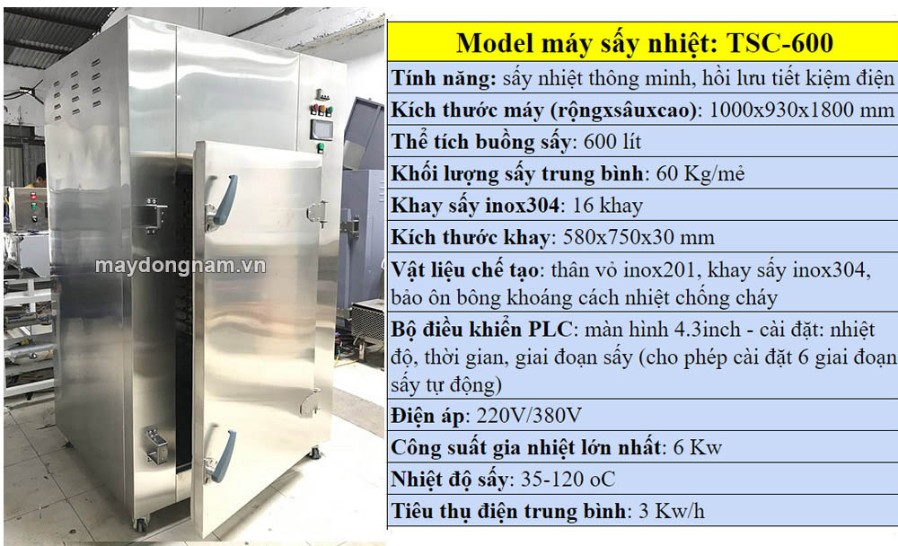 Tủ sấy thực phẩm công nghiệp TSC-600 sấy 50-60kg/mẻ