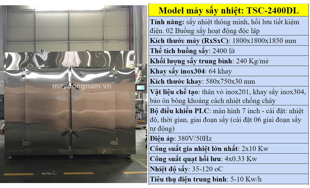 Tủ sấy công nghiệp lớn TSC-2400 năng suất 200-250kg/mẻ